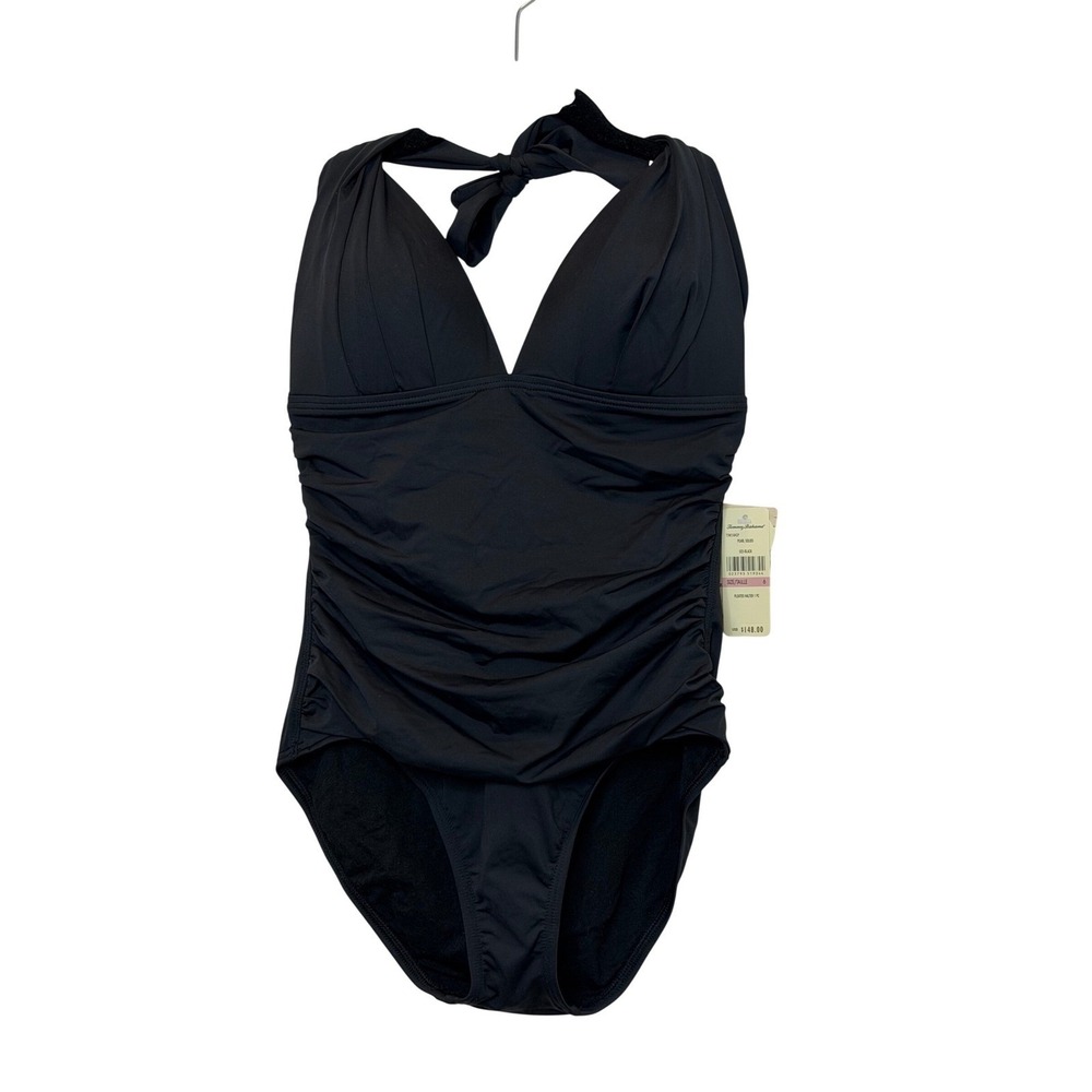 Tommy Bahama Pearl Solids Black Halter One Piece Swimsuit TSW31042P Size 6 - Picture 2 of 9